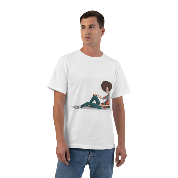 T-Shirt — Afro Girl Sitting Illustration Tee (Relaxed, Casual Streetwear)